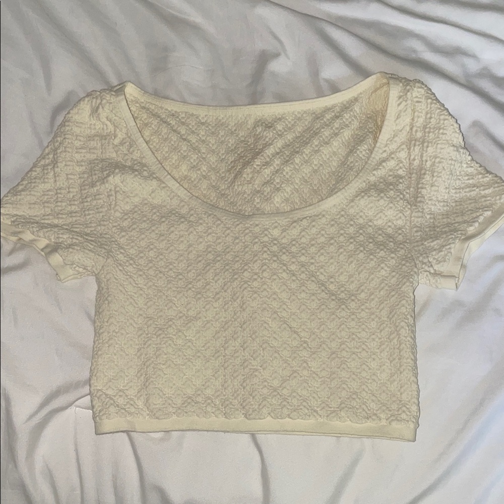 Free People Cream Textured Crop Top